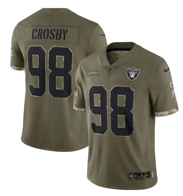 Men's Las Vegas Raiders #98 Maxx Crosby Olive 2022 Salute To Service Limited Stitched Jersey